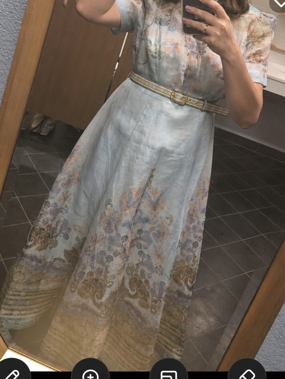 Light Blue Paisley Maxi Dress with Belt